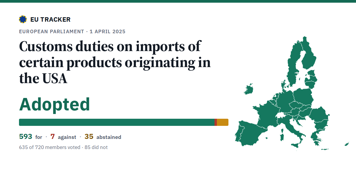 Customs duties on imports of certain products originating in the USA: Adopted, 593 in favour, 7 against, 35 abstained.