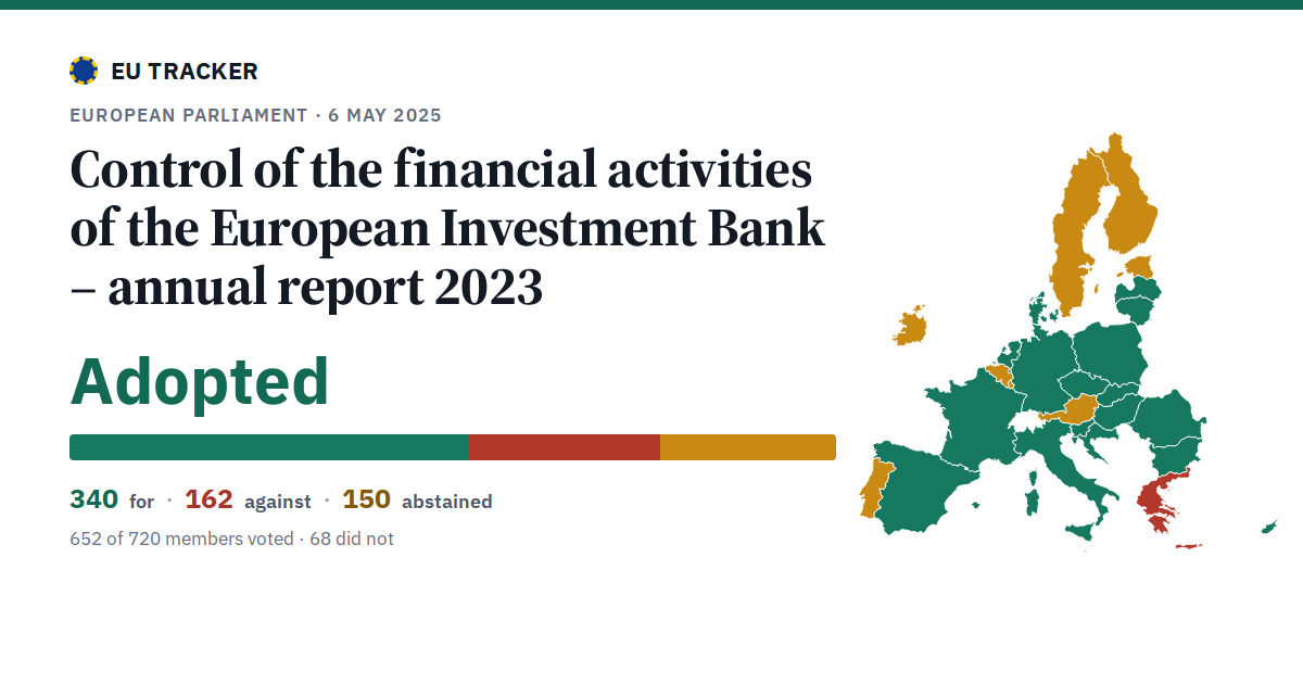 Control of the financial activities of the European Investment Bank – annual report 2023: Adopted, 340 in favour, 162 against, 150 abstained.