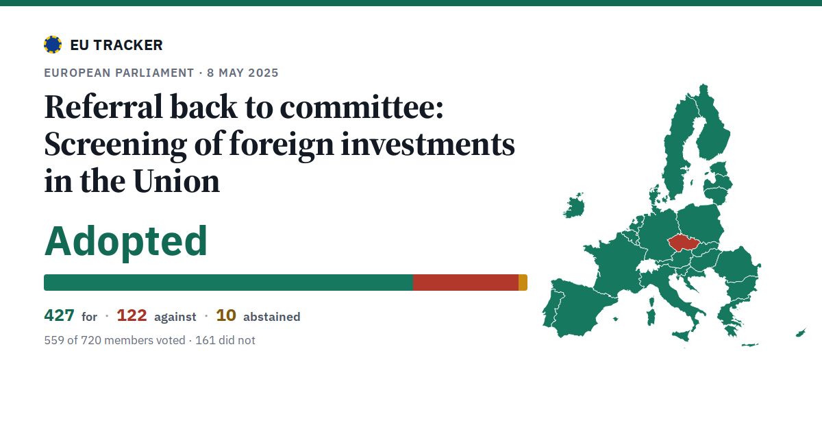 Screening of foreign investments in the Union: Referral back to committee: adopted, 427 in favour, 122 against, 10 abstained.