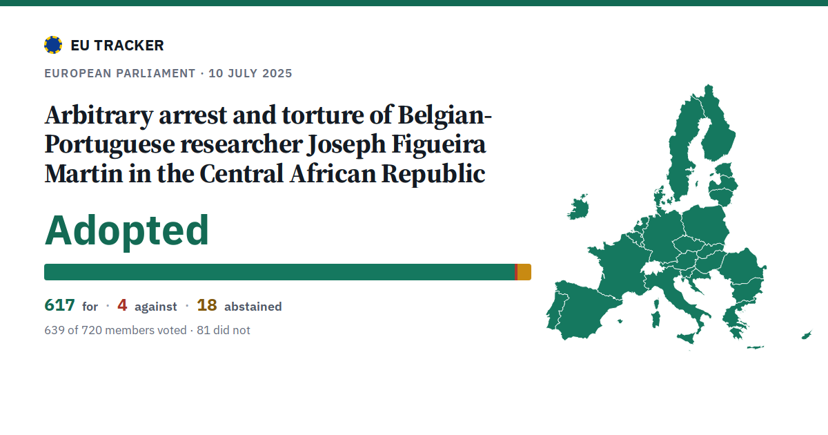 Arbitrary arrest and torture of Belgian-Portuguese researcher Joseph Figueira Martin in the Central African Republic: Adopted, 617 in favour, 4 against, 18 abstained.