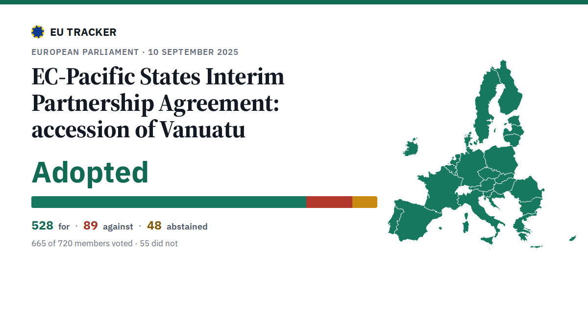 EC-Pacific States Interim Partnership Agreement: accession of Vanuatu: Adopted, 528 in favour, 89 against, 48 abstained.