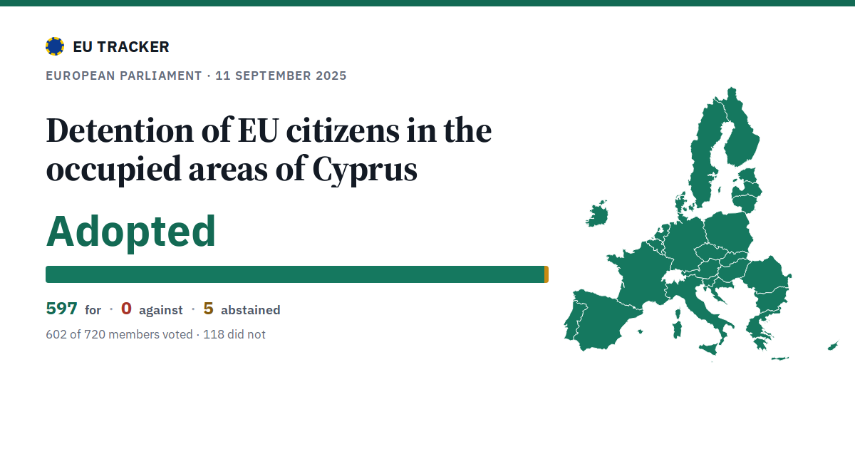 Detention of EU citizens in the occupied areas of Cyprus: Adopted, 597 in favour, 0 against, 5 abstained.