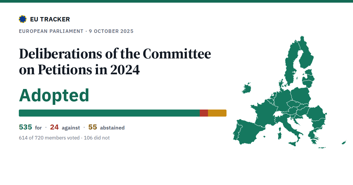 Deliberations of the Committee on Petitions in 2024: Adopted, 535 in favour, 24 against, 55 abstained.