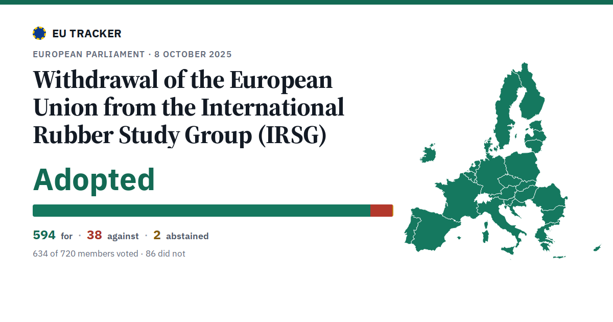 Withdrawal of the European Union from the International Rubber Study Group (IRSG): Adopted, 594 in favour, 38 against, 2 abstained.
