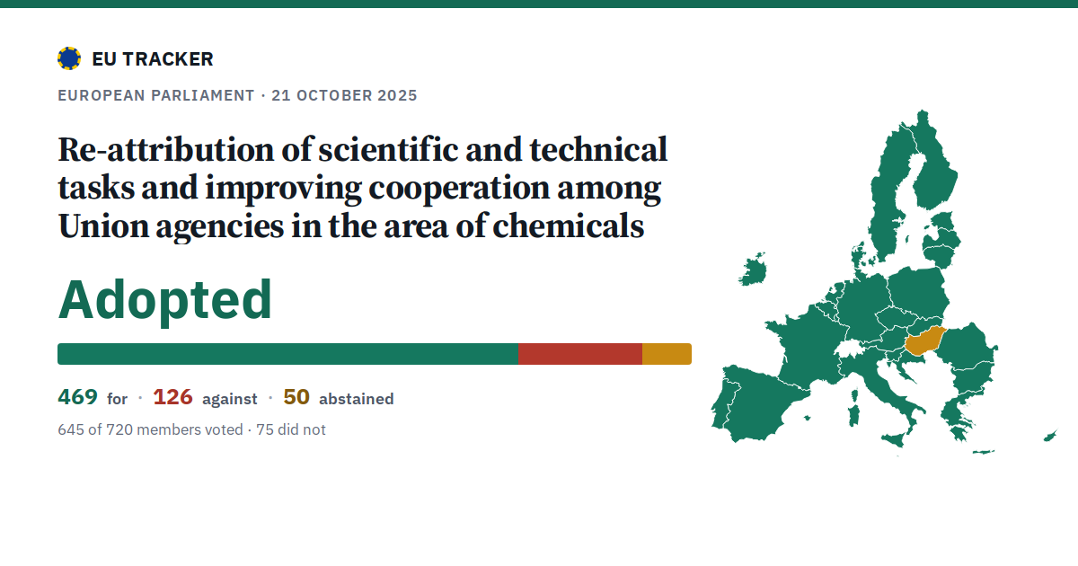 Re-attribution of scientific and technical tasks and improving cooperation among Union agencies in the area of chemicals: Adopted, 469 in favour, 126 against, 50 abstained.