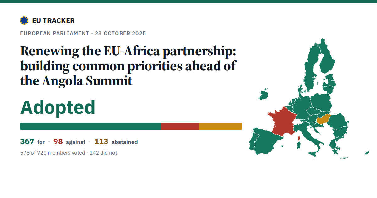 Renewing the EU-Africa partnership: building common priorities ahead of the Angola Summit: Adopted, 367 in favour, 98 against, 113 abstained.