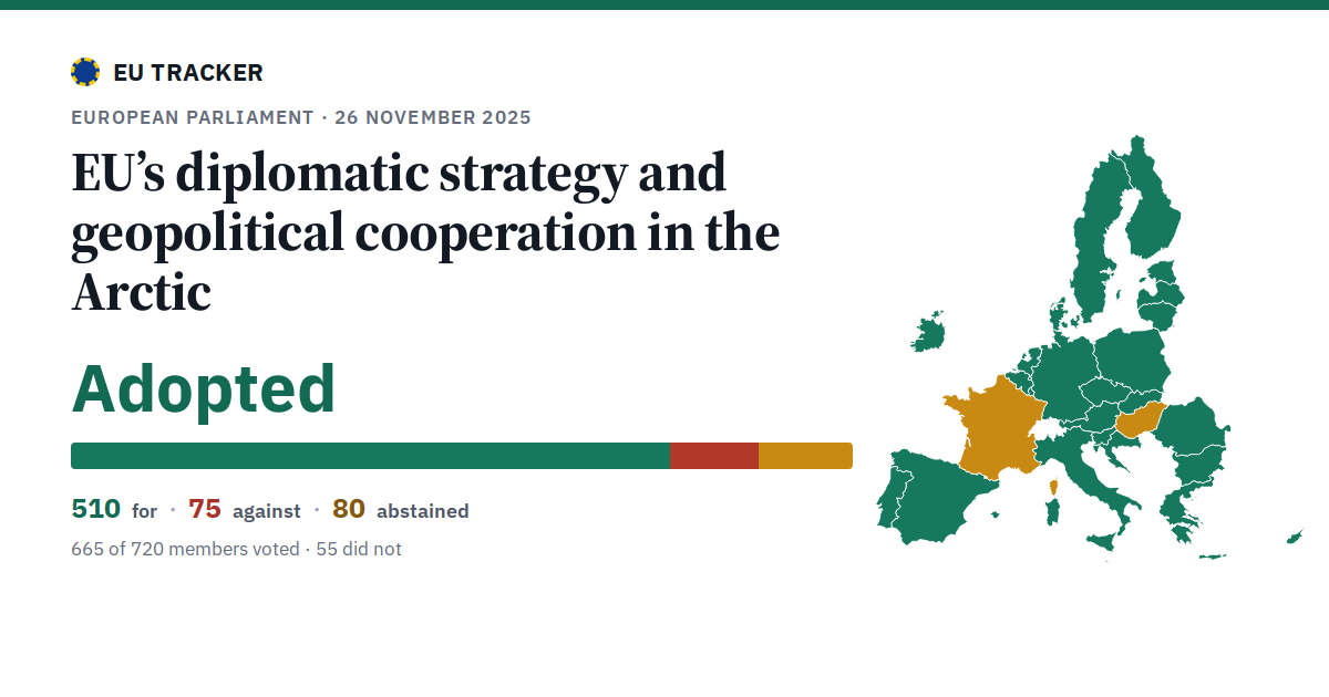 EU’s diplomatic strategy and geopolitical cooperation in the Arctic: Adopted, 510 in favour, 75 against, 80 abstained.