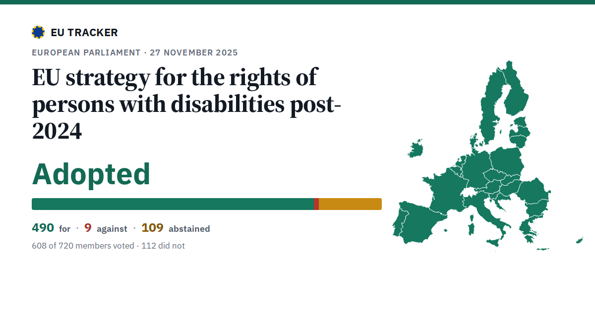 EU strategy for the rights of persons with disabilities post-2024: Adopted, 490 in favour, 9 against, 109 abstained.