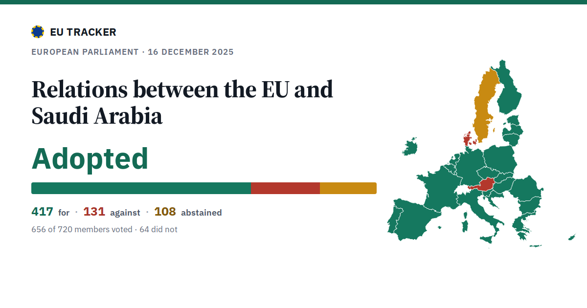 Relations between the EU and Saudi Arabia: Adopted, 417 in favour, 131 against, 108 abstained.