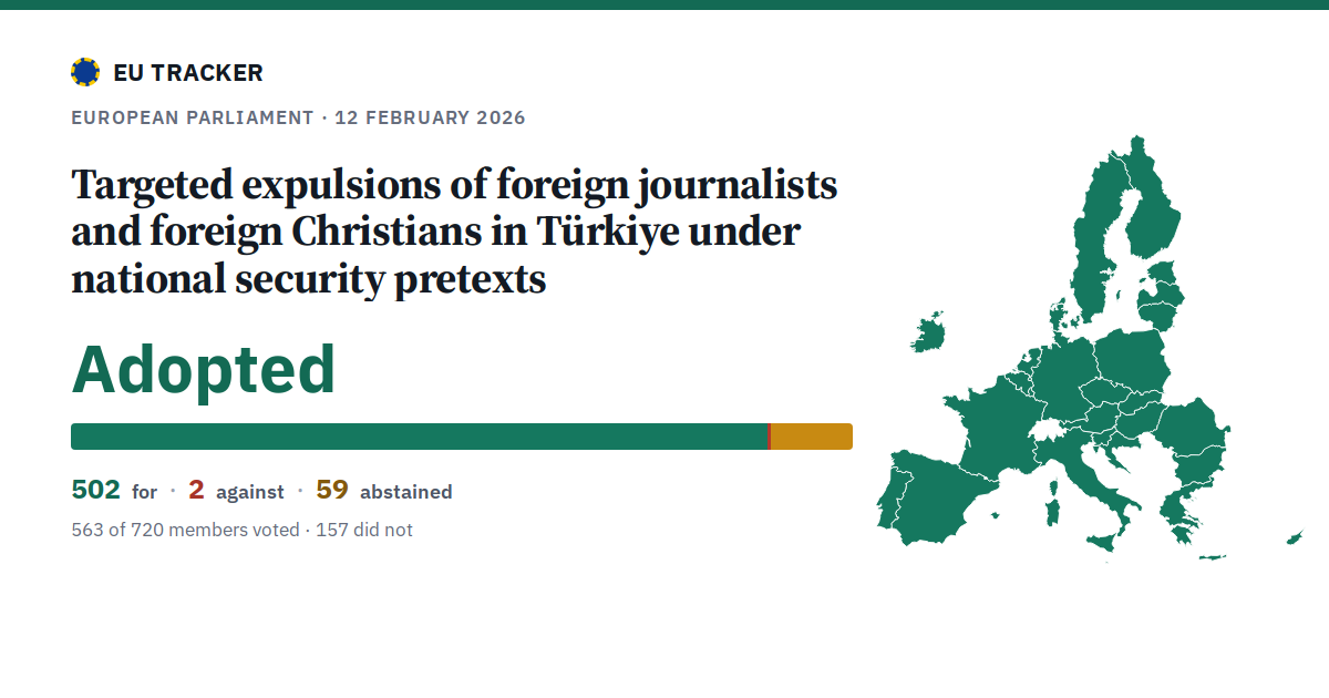 Targeted expulsions of foreign journalists and foreign Christians in Türkiye under national security pretexts: Adopted, 502 in favour, 2 against, 59 abstained.