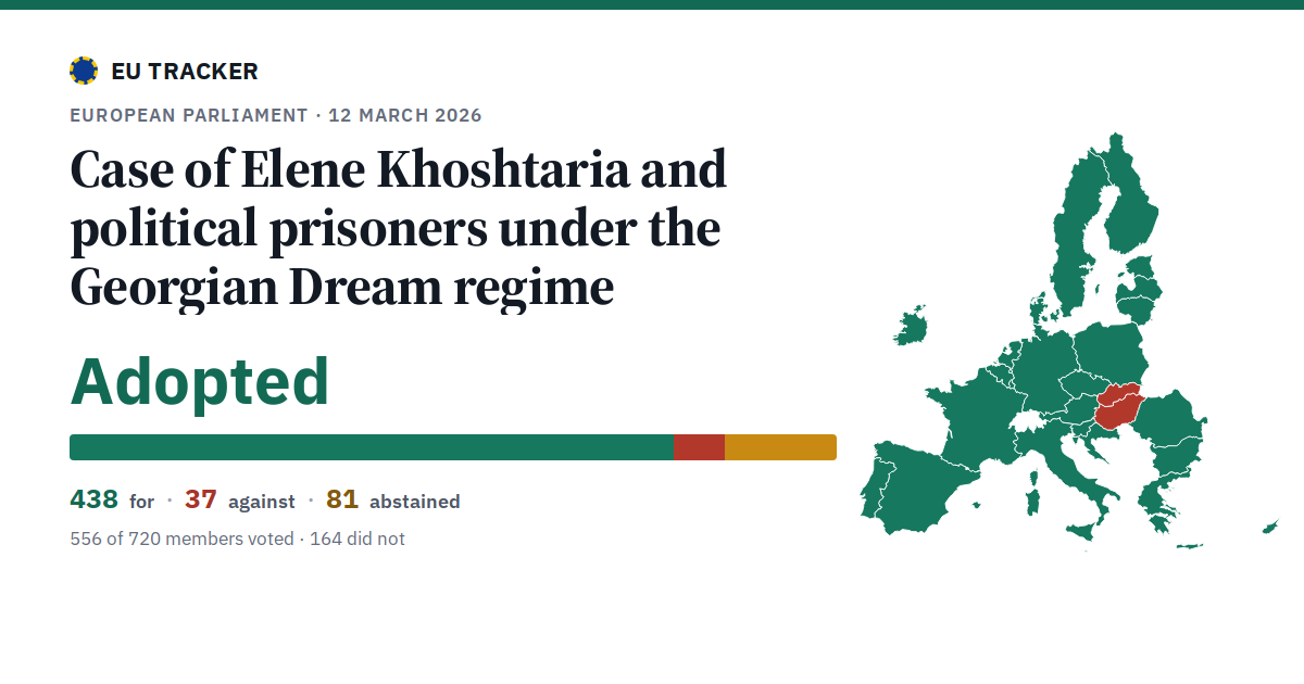 Case of Elene Khoshtaria and political prisoners under the Georgian Dream regime: Adopted, 438 in favour, 37 against, 81 abstained.
