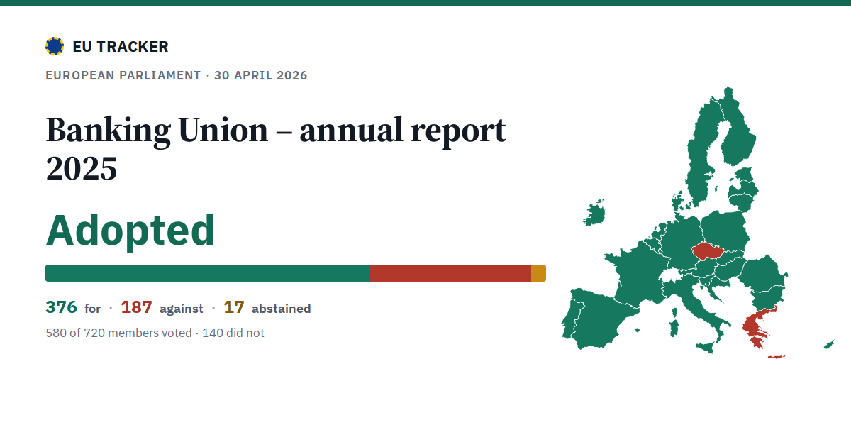 Banking Union – annual report 2025: Adopted, 376 in favour, 187 against, 17 abstained.