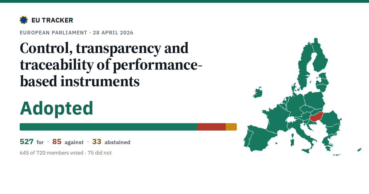 Control, transparency and traceability of performance-based instruments: Adopted, 527 in favour, 85 against, 33 abstained.