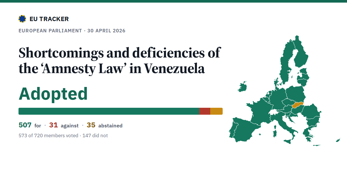 Shortcomings and deficiencies of the ‘Amnesty Law’ in Venezuela: Adopted, 507 in favour, 31 against, 35 abstained.