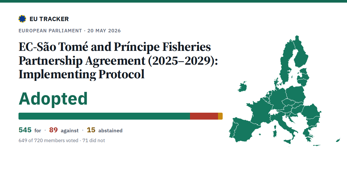 EC-São Tomé and Príncipe Fisheries Partnership Agreement (2025–2029): Implementing Protocol: Adopted, 545 in favour, 89 against, 15 abstained.