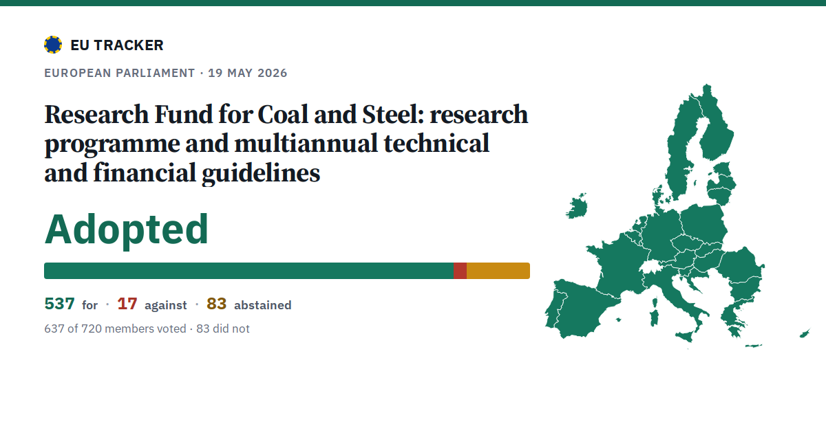 Research Fund for Coal and Steel: research programme and multiannual technical and financial guidelines: Adopted, 537 in favour, 17 against, 83 abstained.