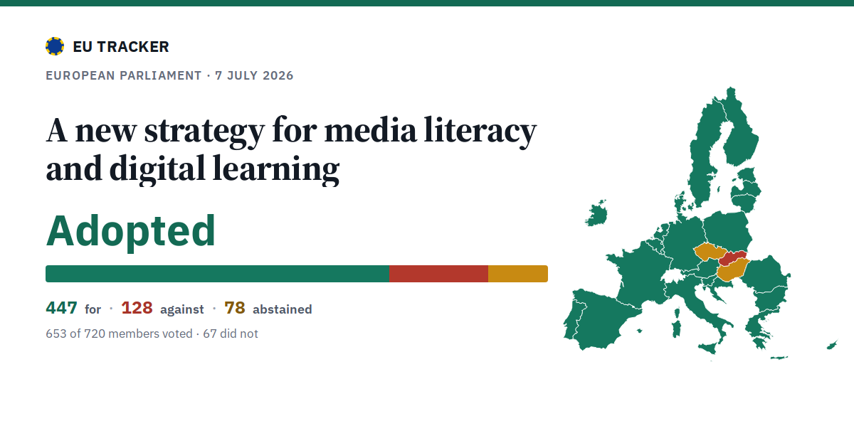 A new strategy for media literacy and digital learning: Adopted, 447 in favour, 128 against, 78 abstained.