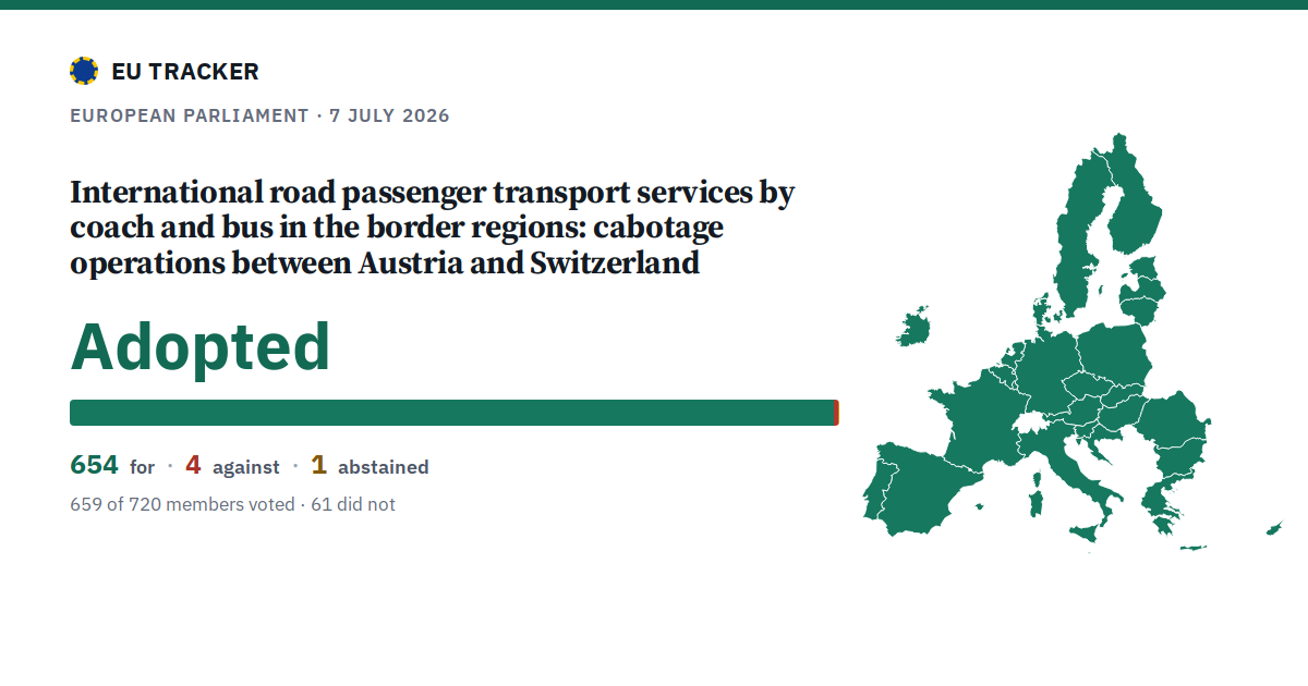 International road passenger transport services by coach and bus in the border regions: cabotage operations between Austria and Switzerland: Adopted, 654 in favour, 4 against, 1 abstained.