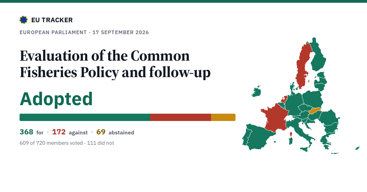 Evaluation of the Common Fisheries Policy and follow-up: Adopted, 368 in favour, 172 against, 69 abstained.