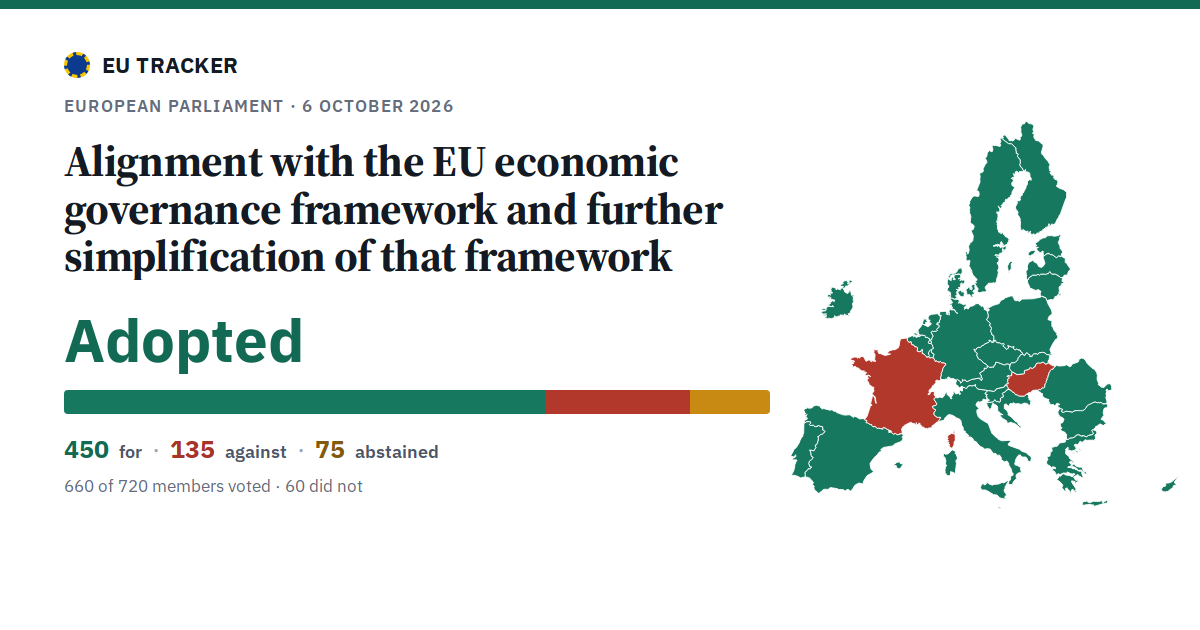 Alignment with the EU economic governance framework and further simplification of that framework: Adopted, 450 in favour, 135 against, 75 abstained.
